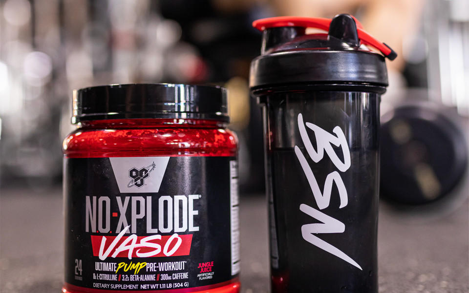 tub of no-xplode vas0 beside black bsn shaker